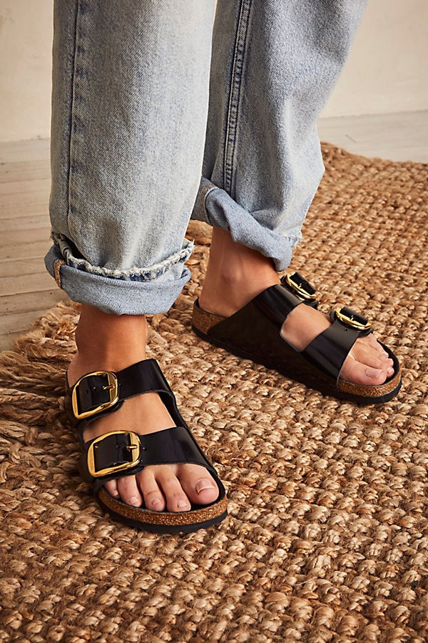 Arizona Big Buckle High Shine Birkenstock Sandals by Birkenstock at Free People, Black, EU 38 | Free People (Global - UK&FR Excluded)