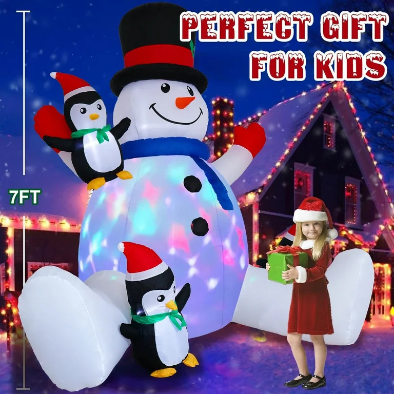 Inadays 7FT Christmas Inflatables Decoration LED Lights Embrace Snowman with Three Penguins Outdo... | Walmart (US)