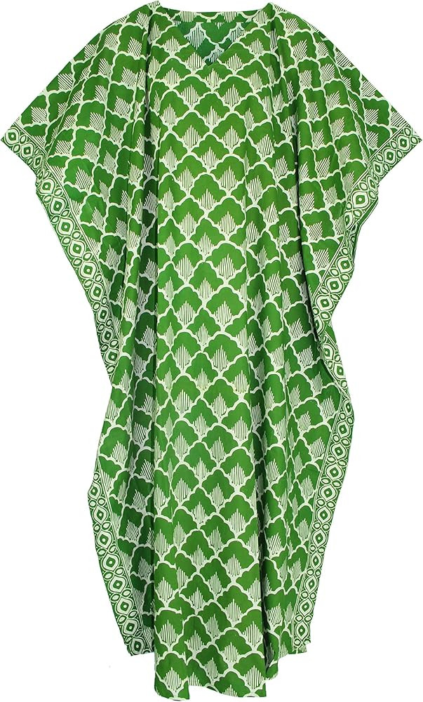 Beautybatik Women Hand Blocked Batik Cotton Caftan Kaftan Loungewear Maxi Plus Size Long Dress | Amazon (US)