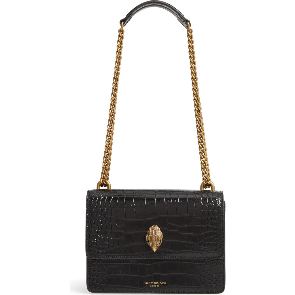 Kurt Geiger London Shoreditch Crocodile Embossed Leather Crossbody Bag in Black at Nordstrom | Nordstrom