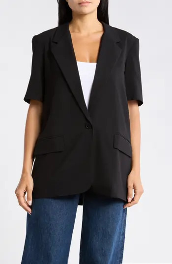 Leith Brooklyn Short Sleeve Blazer in Black at Nordstrom Rack, Size Small | Nordstrom Rack