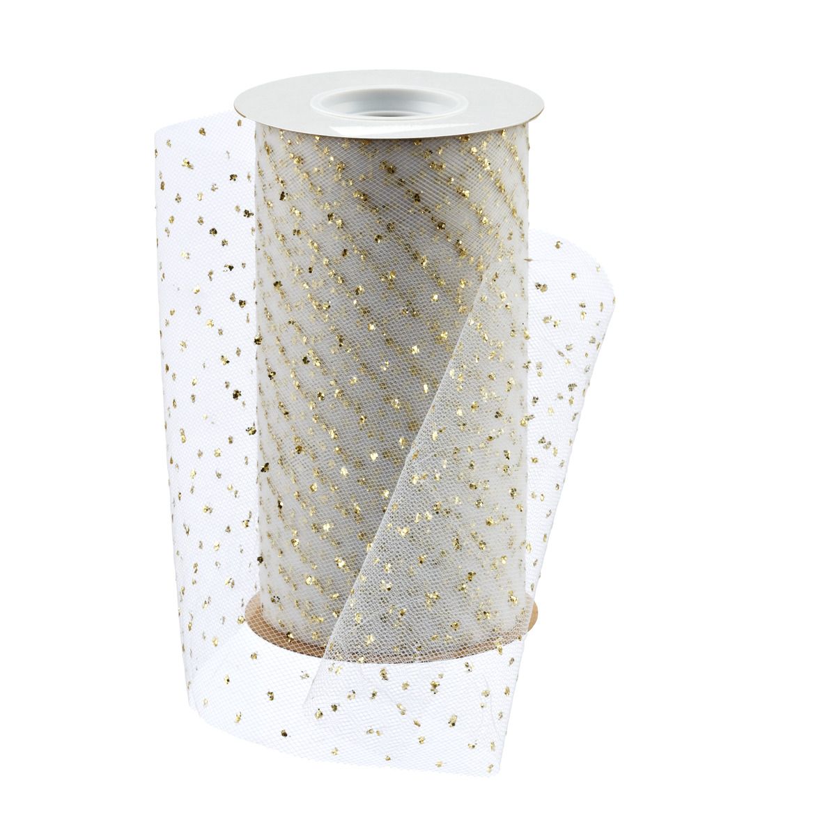Ribbon Tulle White w/ Metallic Gold Dots | The Container Store