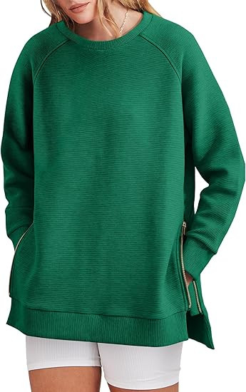 ANRABESS Womens Oversized Sweatshirt Crewneck Long Sleeve Tunic Pollover Shirt Side Zipper Hoodie... | Amazon (US)