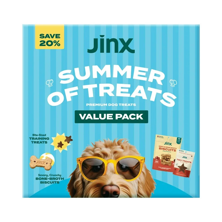 Jinx Summer of Treats Value Pack, Beef Bone Broth Biscuits & Beef & Banana Tiny Training, 20 oz B... | Walmart (US)