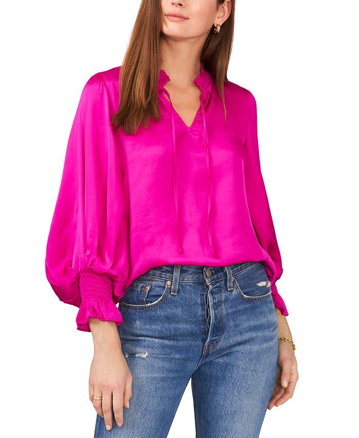 Women's V-Neck Smocked-Cuff Top | Macys (US)