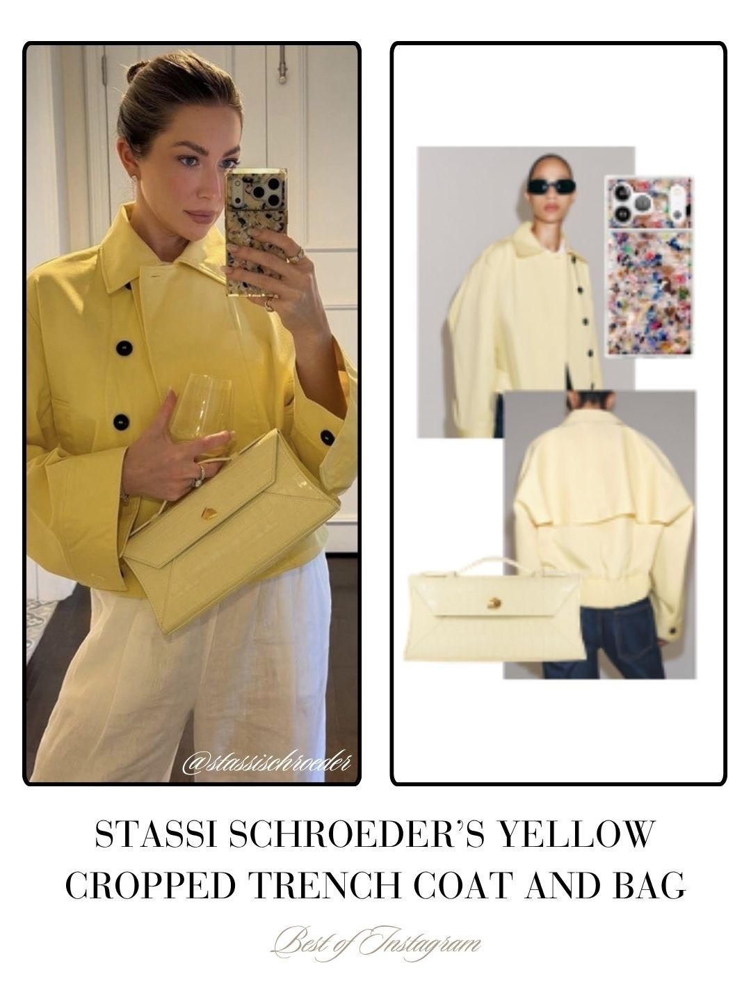Stassi Schroeder’s Yellow Cropped Trench Coat and Bag 📸 = @stassischroeder