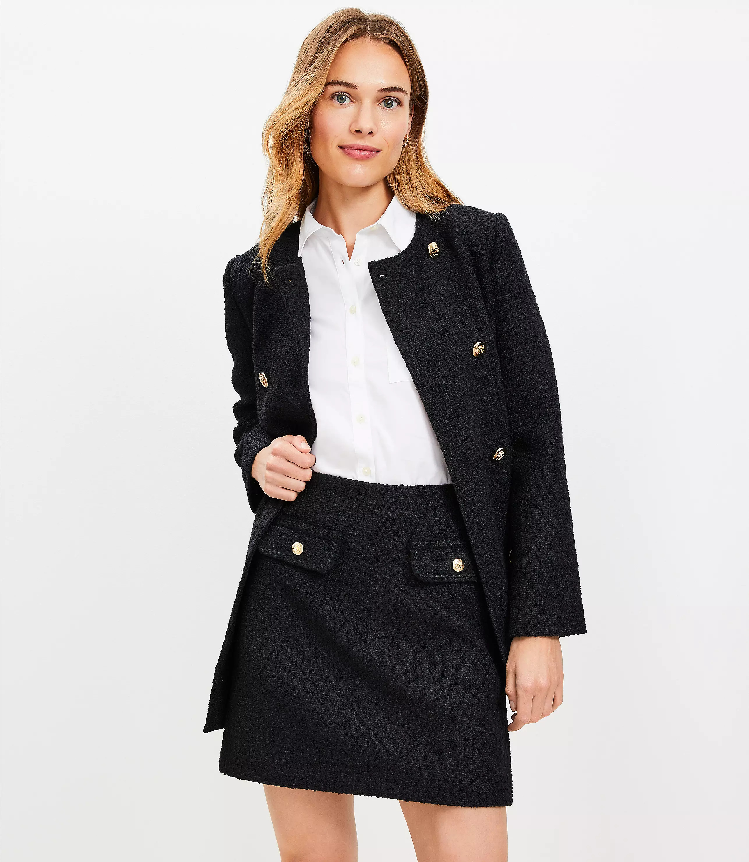 Tweed Mini Button Pocket Skirt | LOFT