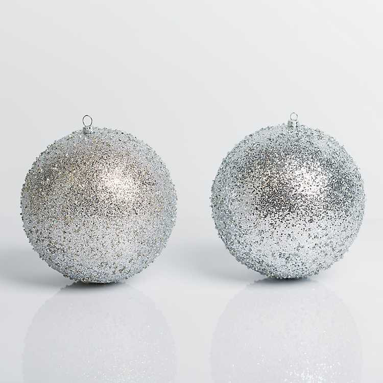 Silver Glitter Beaded 2-pc. Ornament Set, 6 in. | Kirkland's Home