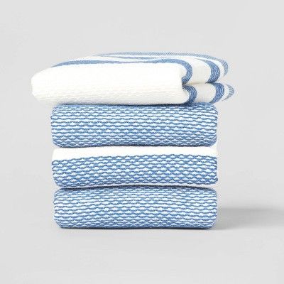 4pk Cotton Chambray Dishcloths Blue - Threshold™ | Target