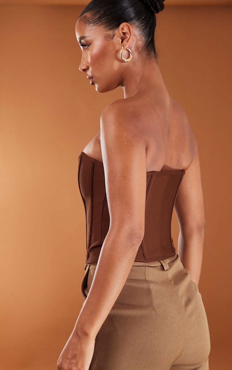 Chocolate Bandage Hook And Eye Structured Corset | PrettyLittleThing US