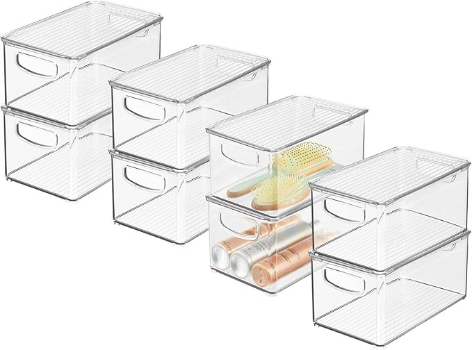 mDesign Deep Plastic Bathroom Storage Bin Box, Lid/Built-in Handles, Organization for Makeup, Hai... | Amazon (US)