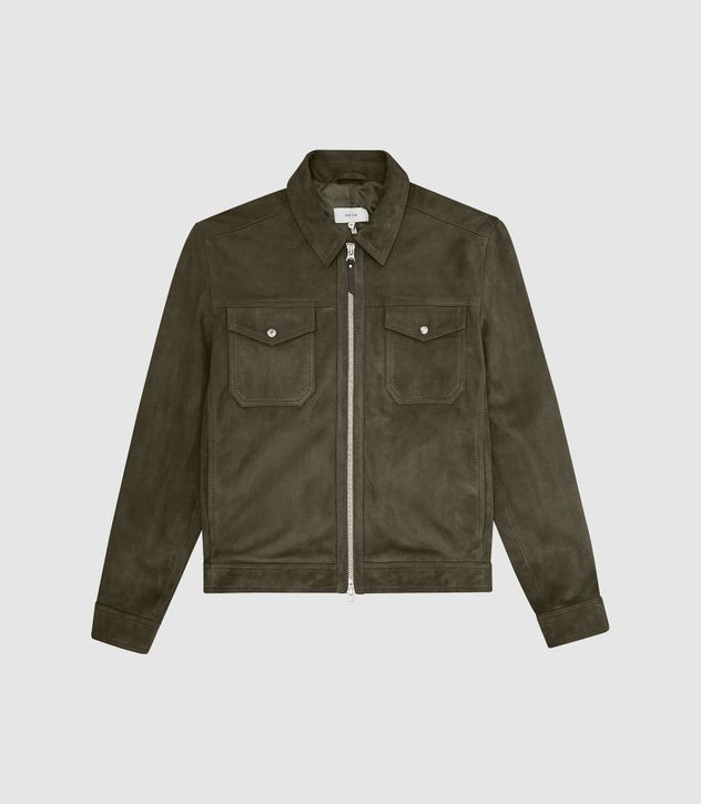 SUEDE ZIP THROUGH TRUCKER JACKET | Reiss (UK)