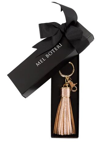Rose Gold Leather Tassel Bag Charm | Mel Boteri