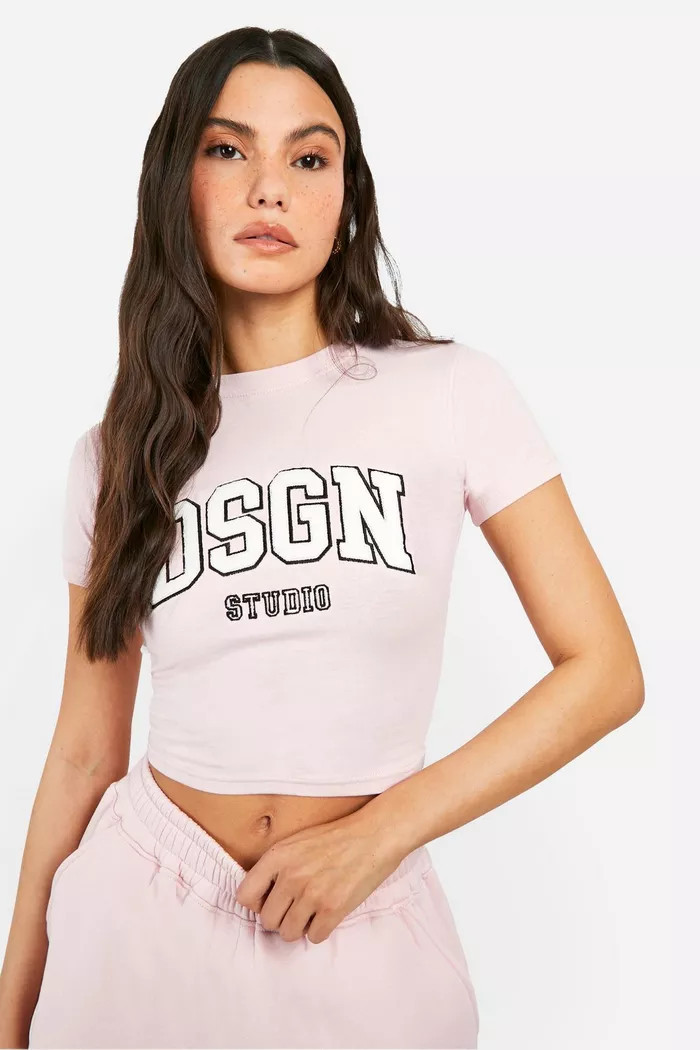 Dsgn Studio Towelling Applique Fitted T-shirt | Boohoo.com (UK & IE)