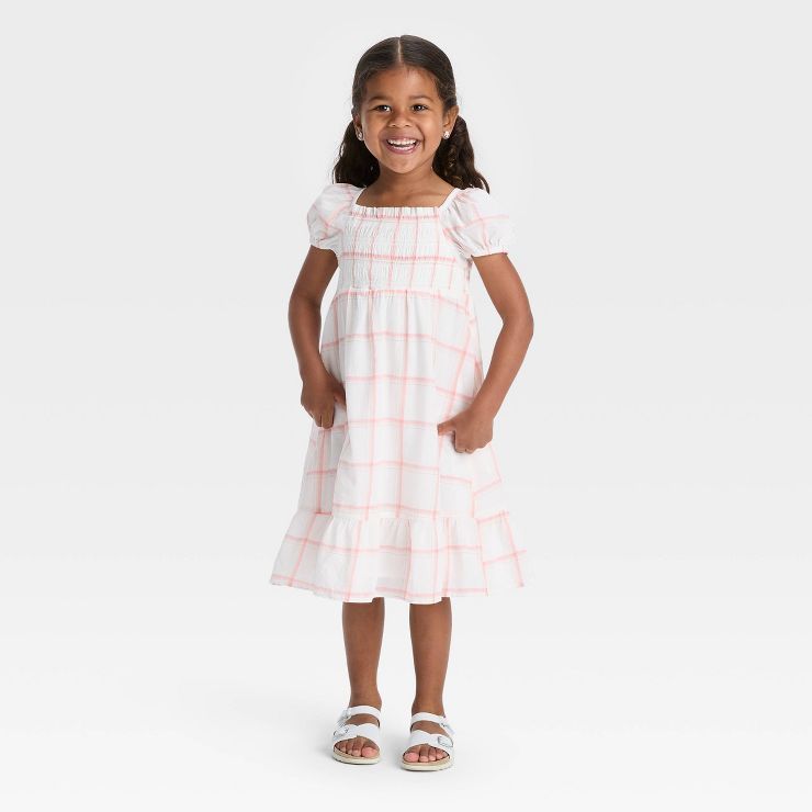 Toddler Girls' Plaid Off-Shoulder Dress - Cat & Jack™ White | Target