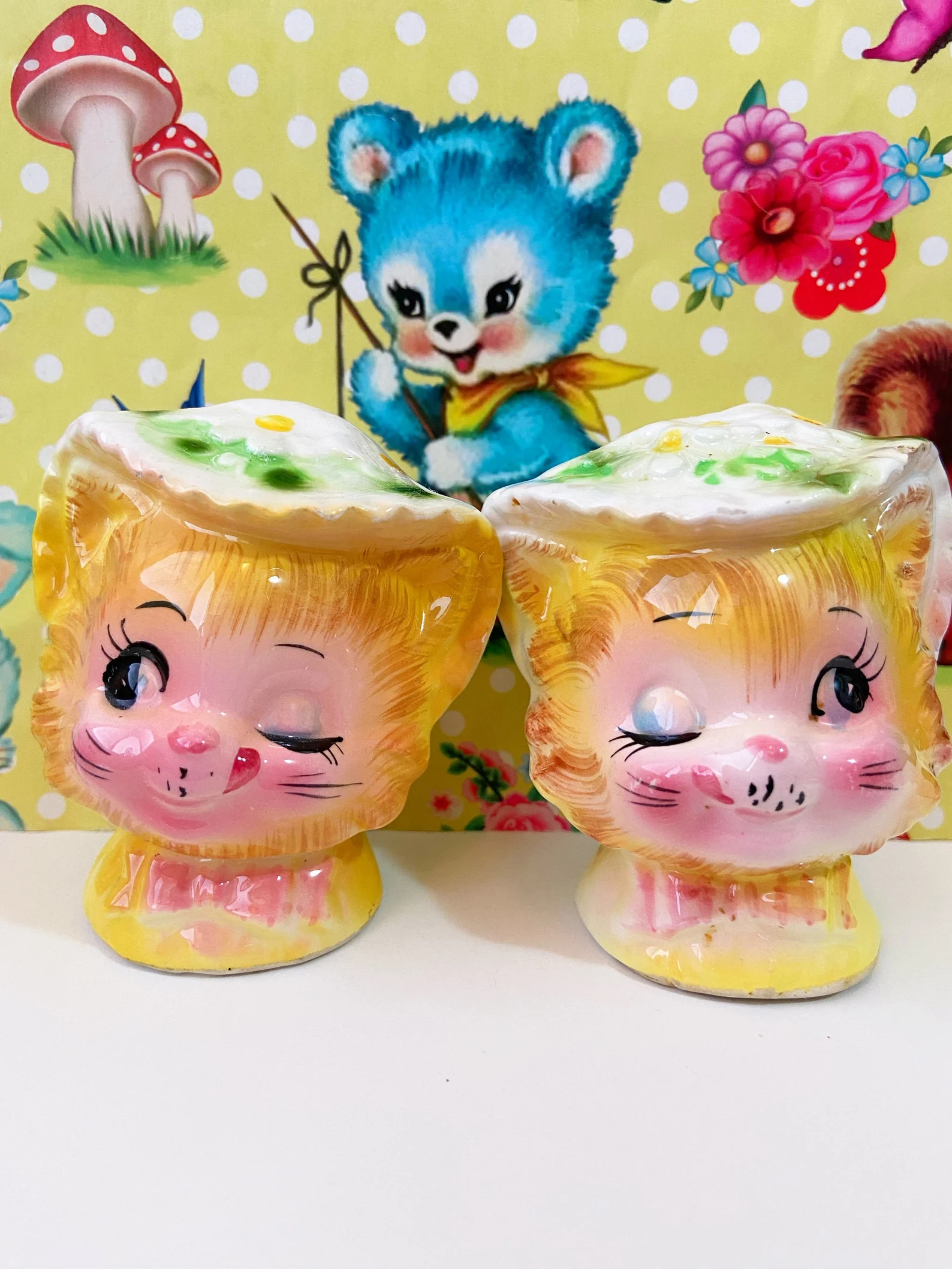 Vintage Flirtatious Winking Playful Cats Wearing Hats Collectible Enesco Salt and Pepper Shakers ... | Etsy (US)