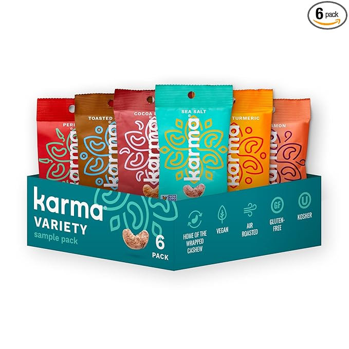 Sample Flavors Variety Pack Cashews by Karma Nuts, Whole, Roasted, Vegan, Non GMO, Gluten Free, L... | Amazon (US)