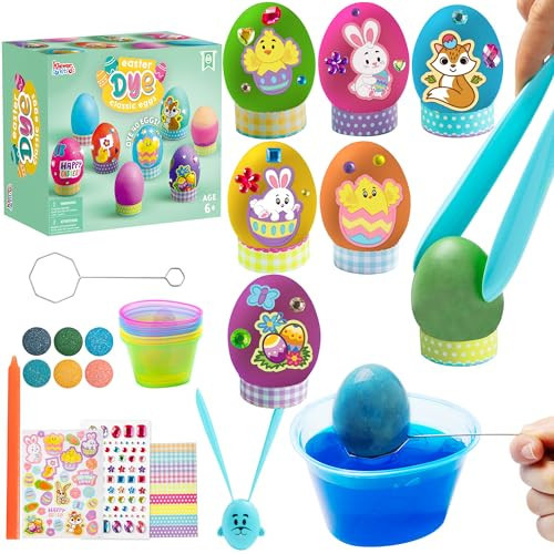 Klever Kits 20Pcs Easter Egg Dye Kit, DIY Easter Decorating Craft Kit with Egg Tray, Stands, Stickers for Kids Coloring Theme Creativity Activity, Home School Crafts | Amazon (US)