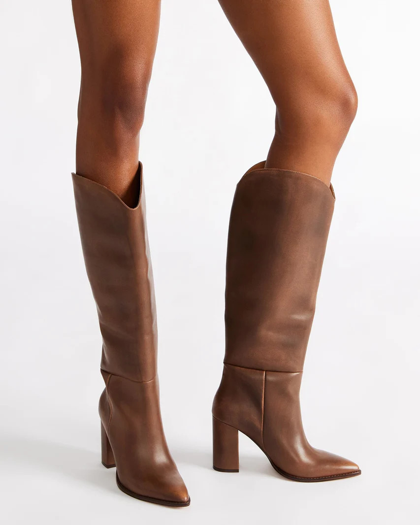 BIXBY Brown Distressed Knee-High Boot | Women's Boots | Steve Madden (US)