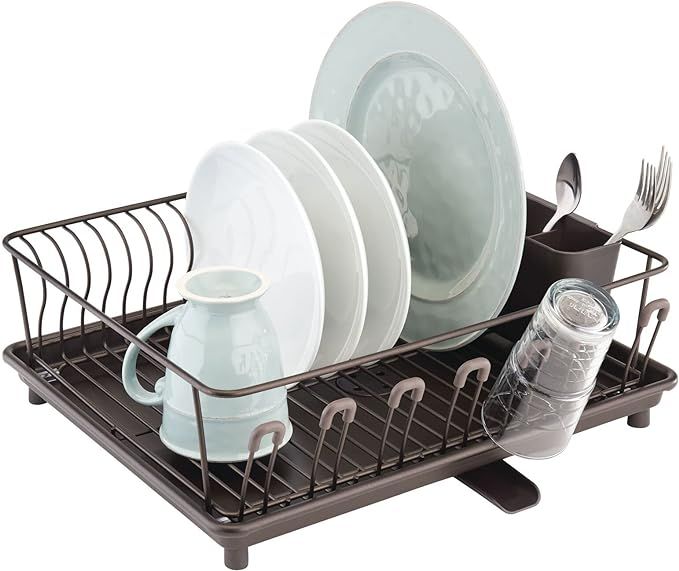 mDesign Large Metal Kitchen Countertop, Sink Dish Drying Rack - Removable Plastic Cutlery Tray, D... | Amazon (US)