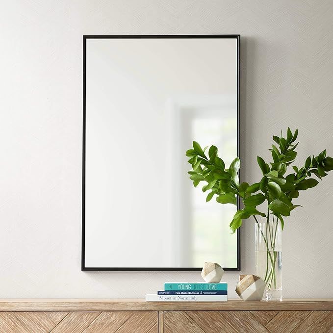 Andrew Rectangular Vanity Decorative Wall Mirror Modern Black Ultra Slim Metal Frame Floating Gla... | Amazon (US)
