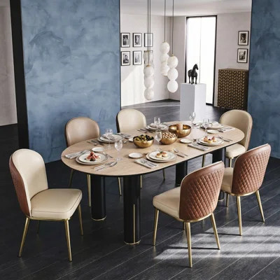 Modern Oval Sintered Stone Dining Table Set With Chairs,Dining Set For Kitchen & Living Room | Wayfair North America
