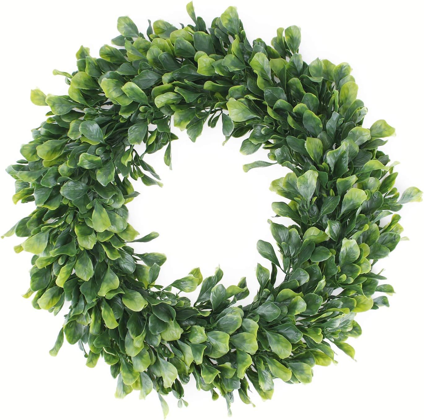 Geboor Faux Boxwood Wreath, 15" Artificial Green Leaves Wreath for Front Door Hanging Wall Window... | Amazon (US)