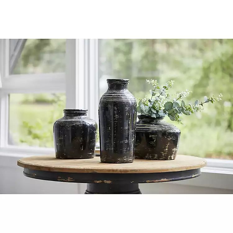 Distressed Black Ceramic Handmade Jug Vase | Kirkland's Home