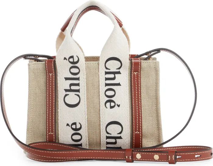 Small Woody Logo Strap Linen Tote | Nordstrom