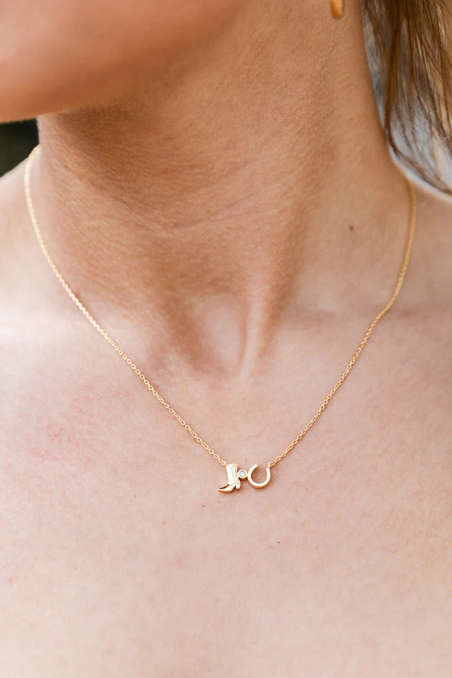 She Ain't The One Western Cowboy Boots Horse Shoe Charm Necklace | Pink Lily