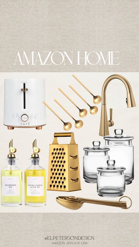 Kitchen faucet 
Coffee stir spoons
Toaster
Grater
Olive and vinegar dispenser 
Apothecary jars


#LTKhome
