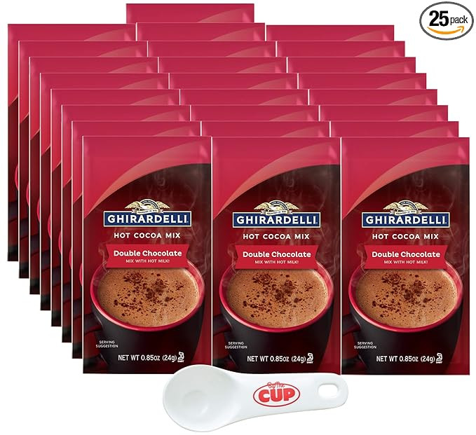 Ghirardelli Double Chocolate Hot Cocoa Mix, 0.85 oz Packets (Pack of 25) with By The Cup Cocoa Sc... | Amazon (US)