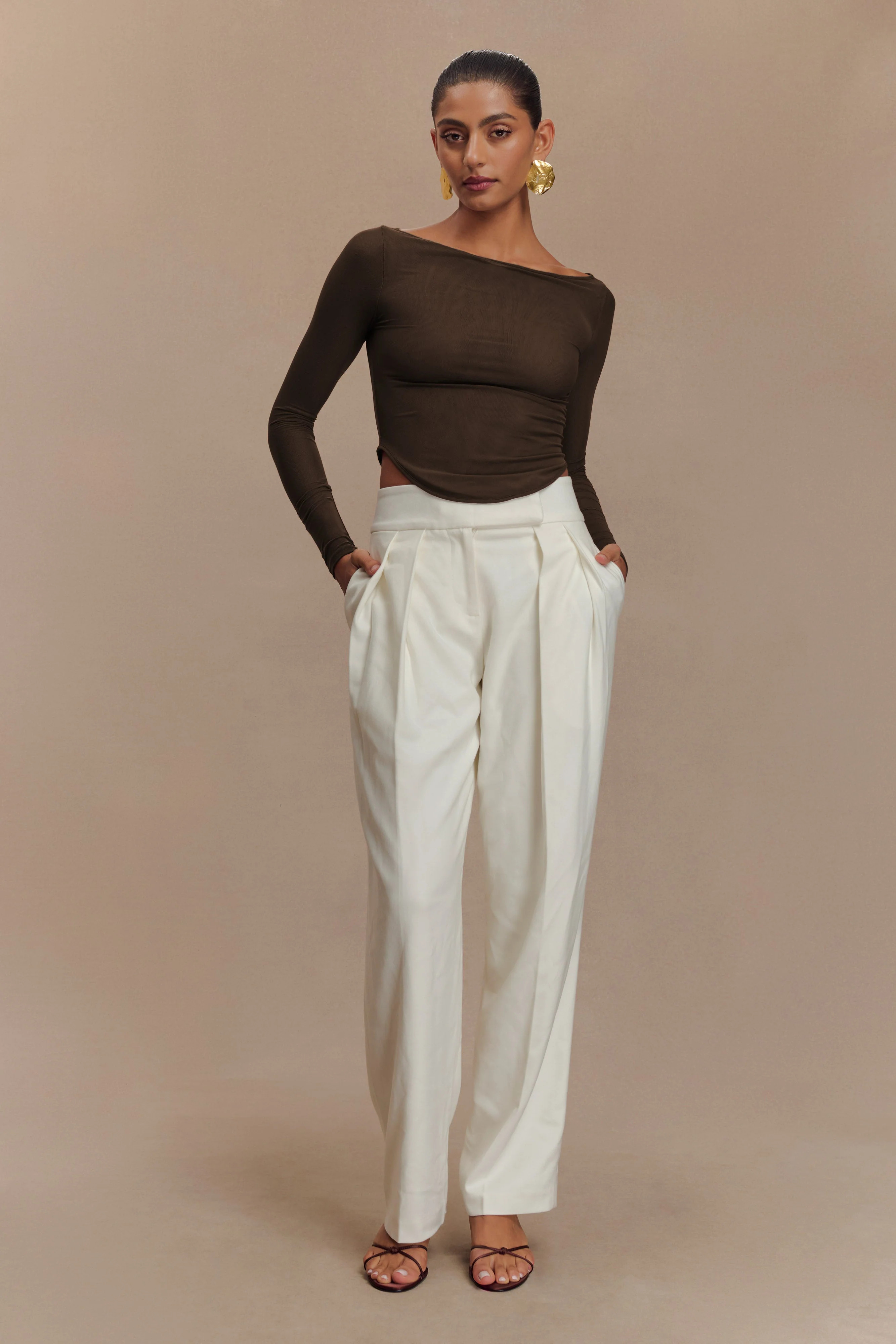Colette Boat Neck Mesh Top - Dark Chocolate | Meshki (APAC)