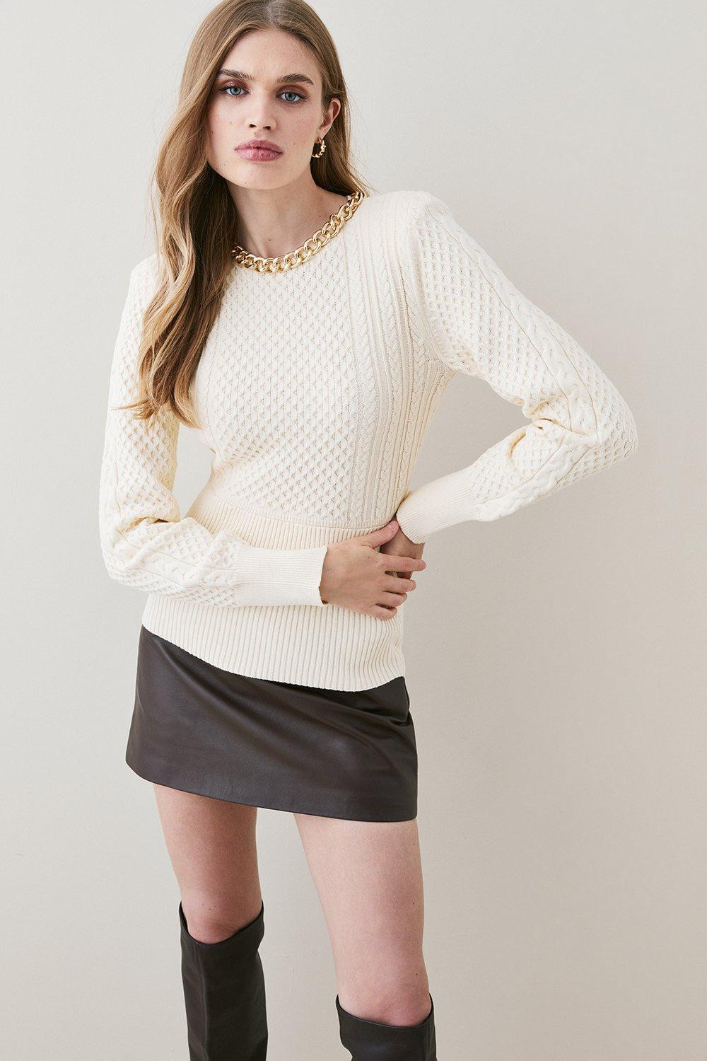 Chain Detail Cable Stitch Kintted Sweater | Karen Millen US