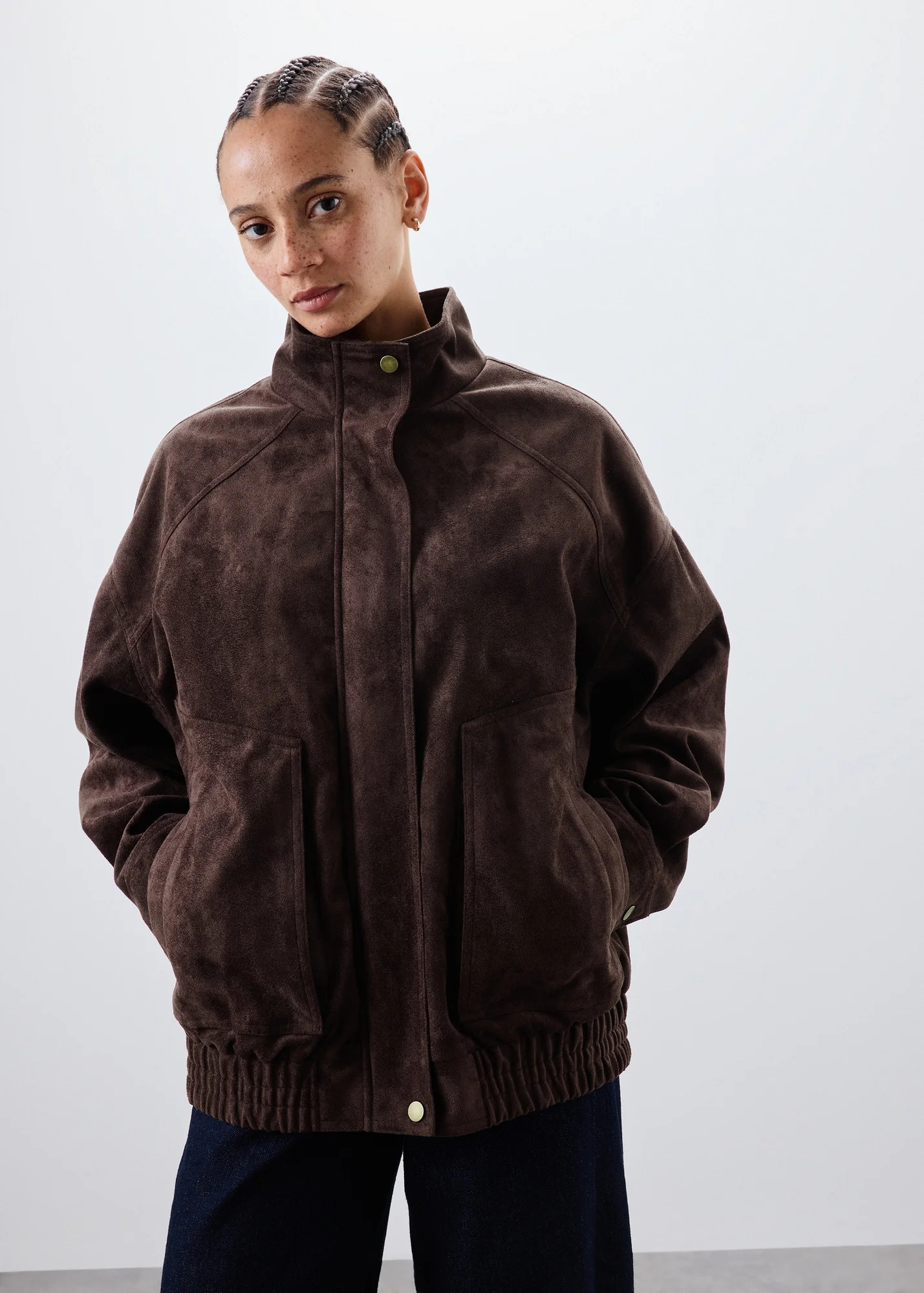 Chocolate Brown Suedette Funnel Neck Bomber Jacket | Matalan (UK)