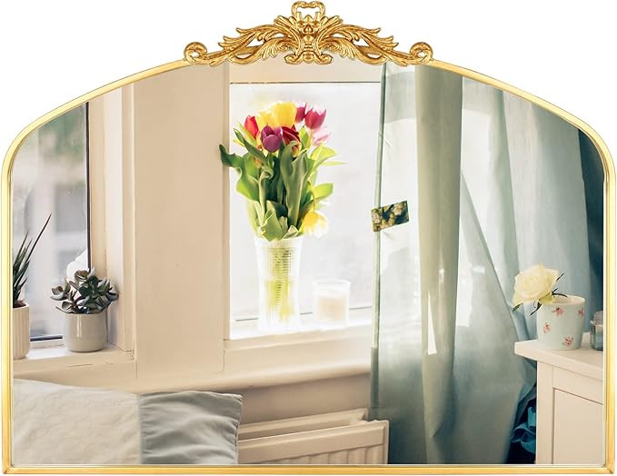 Cozdecor Antique Mirror Metal Frame Bathroom Mirror Gold Antique Wall Mirror (28"*36", Gold) | Amazon (US)