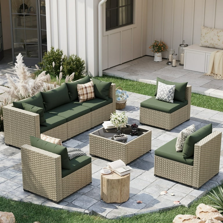 POTEBAN 7 Pieces Outdoor Patio Furniture Set, Grey Rattan Wicker Outdoor Conversation Sectional S... | Walmart (US)