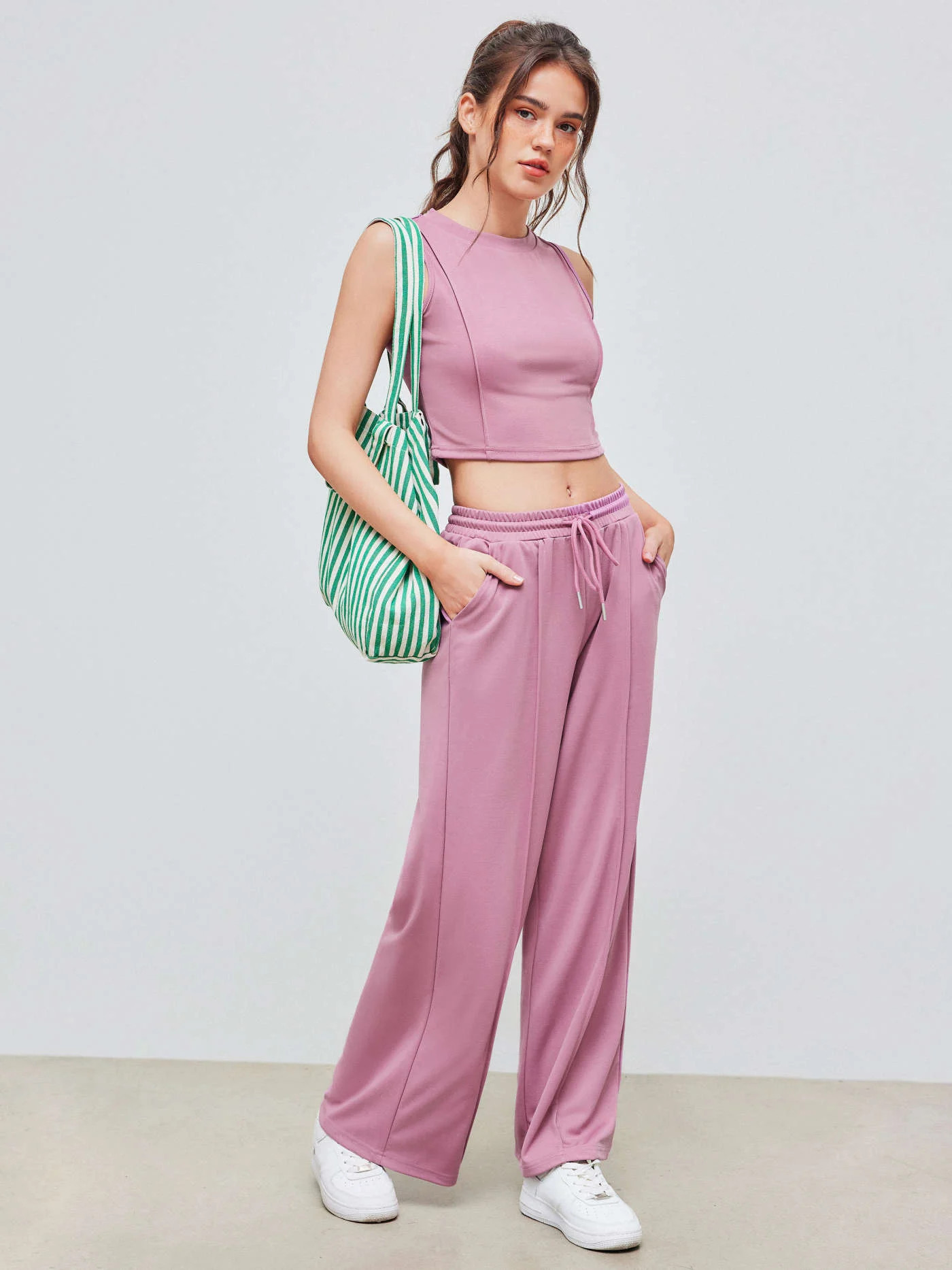 Stitch Tank Top & Elastic Waist Crop Pants | Cider