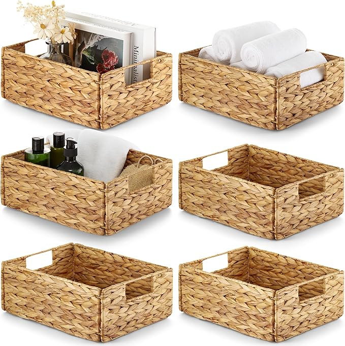 BLUEWEST Water Hyacinth Storage Baskets (Set of 6) – Woven Hyacinth Organizer with Carrying Han... | Amazon (US)