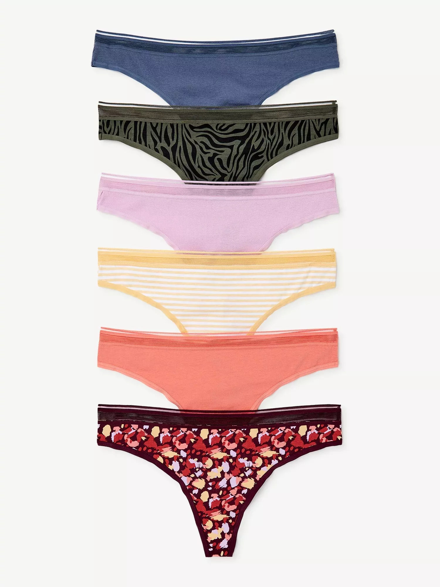 Joyspun Women's Cotton Hi Cut Bikini Panties, 6-Pack, Sizes S to 2XL 