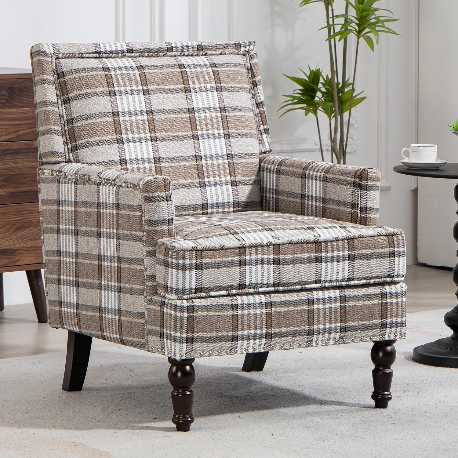 Yoglad Vintage Striped Accent Armchair Comfy Accent Chair, Coffee | Amazon (US)