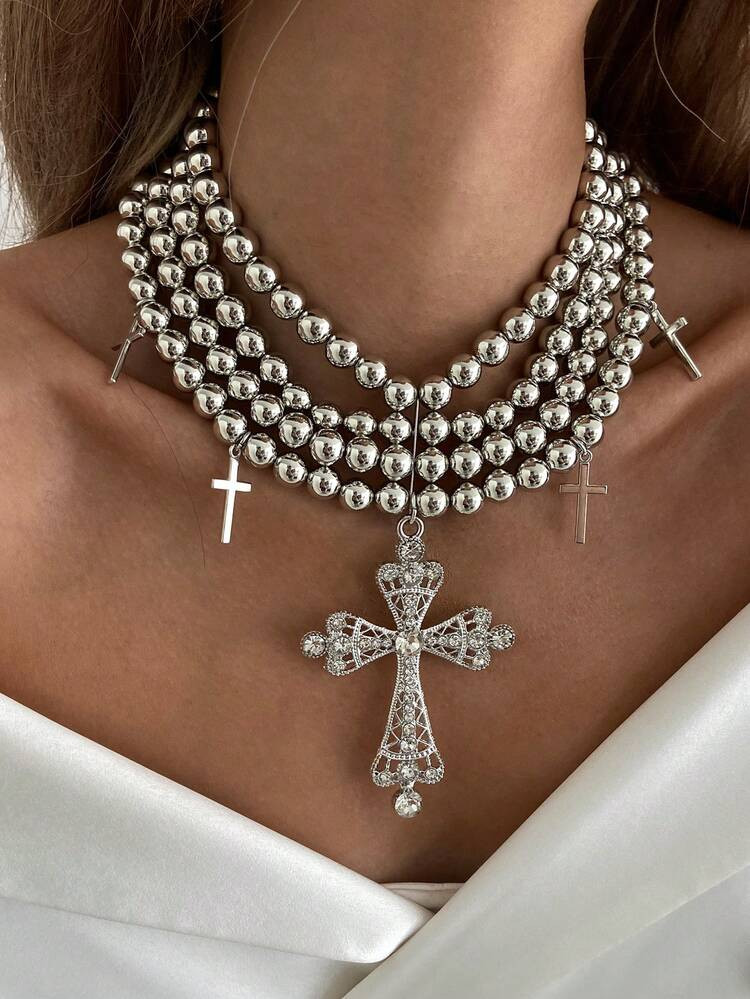 Multilayer Beaded Cross Necklace | SHEIN