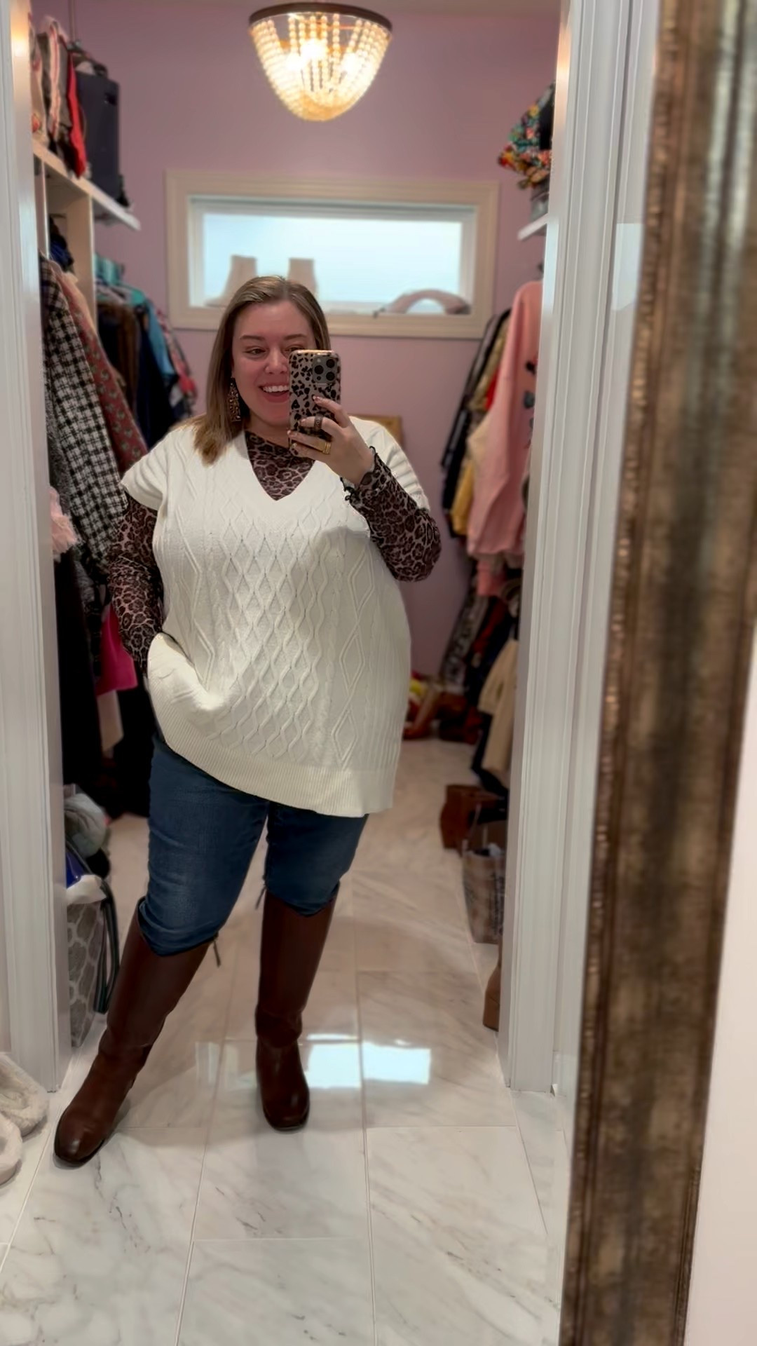We made it to Friday! 👏🏼 I love this cute little sweater vest from Target. You can layer it so many different ways. I added this leopard mesh top under it and love how the look came together! 

#LTKootd #LTKFindsUnder50 #LTKPlusSize
