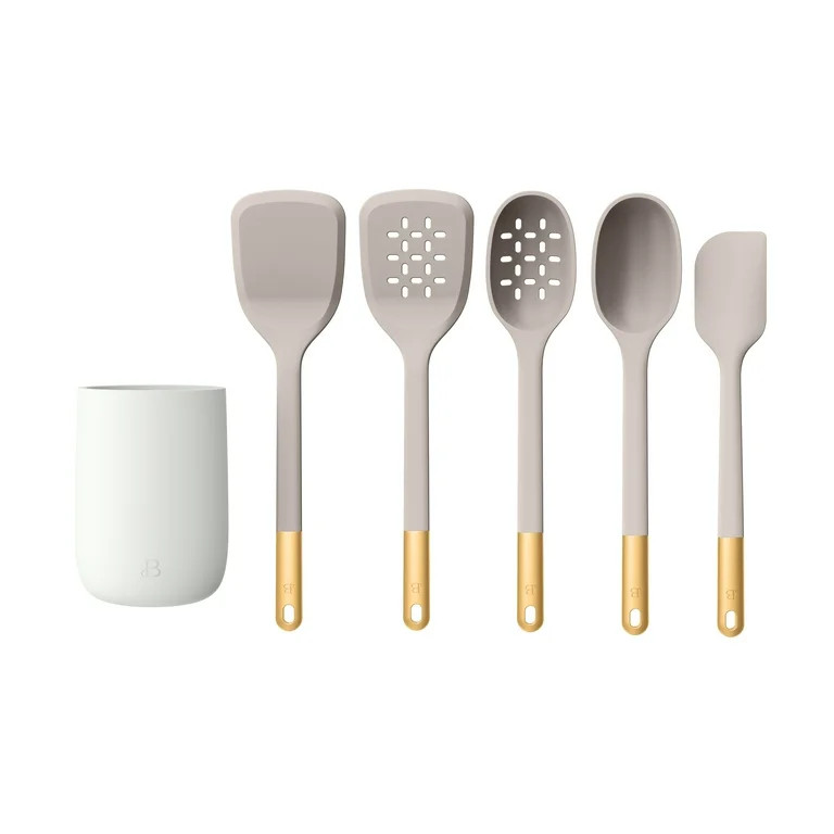 Beautiful 6-Piece Silicone Tool Set with Ceramic Crock, Porcini Taupe by Drew Barrymore | Walmart (US)