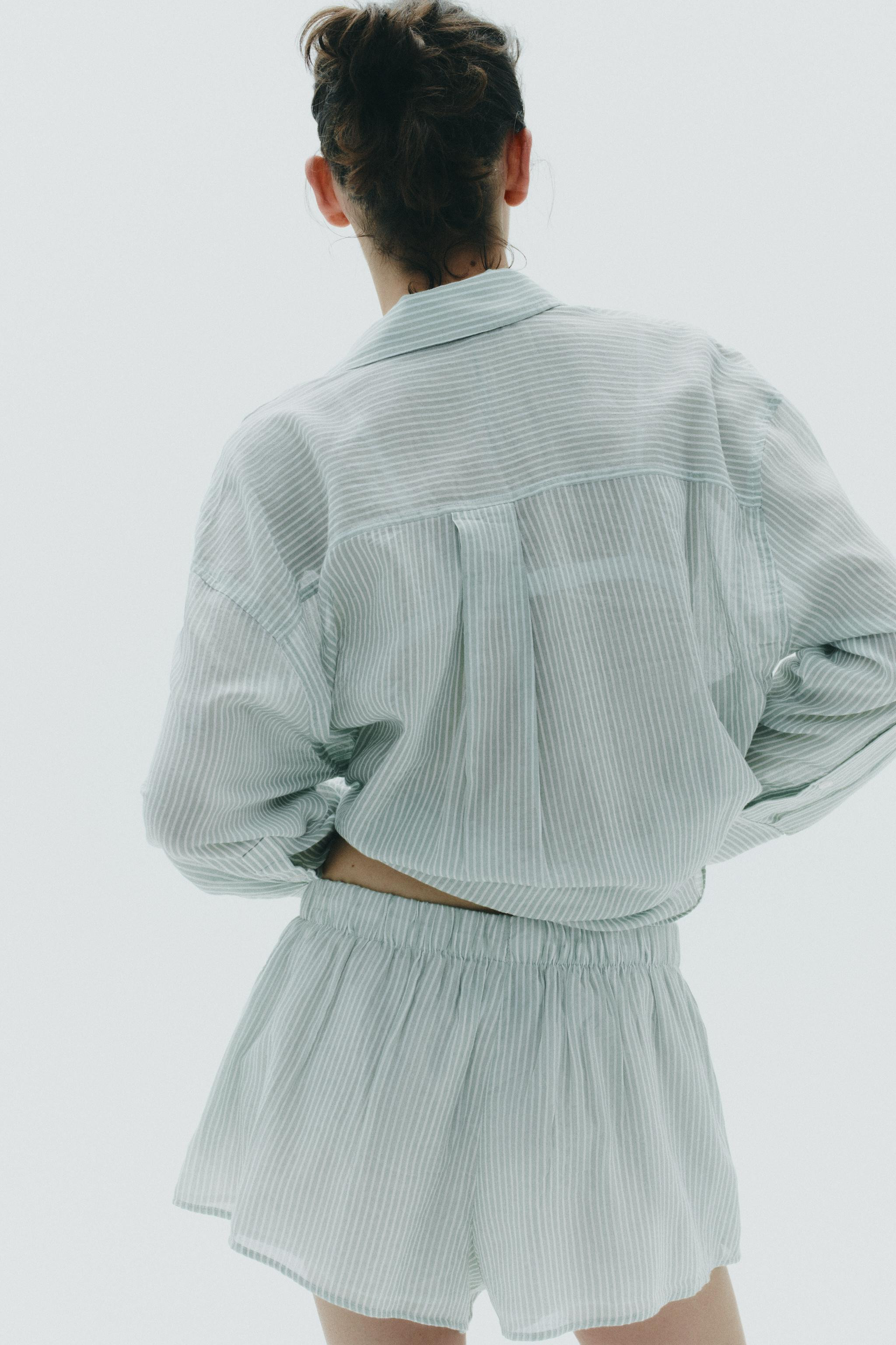 STRIPED GAUZE PYJAMA SHORTS | Zara UK