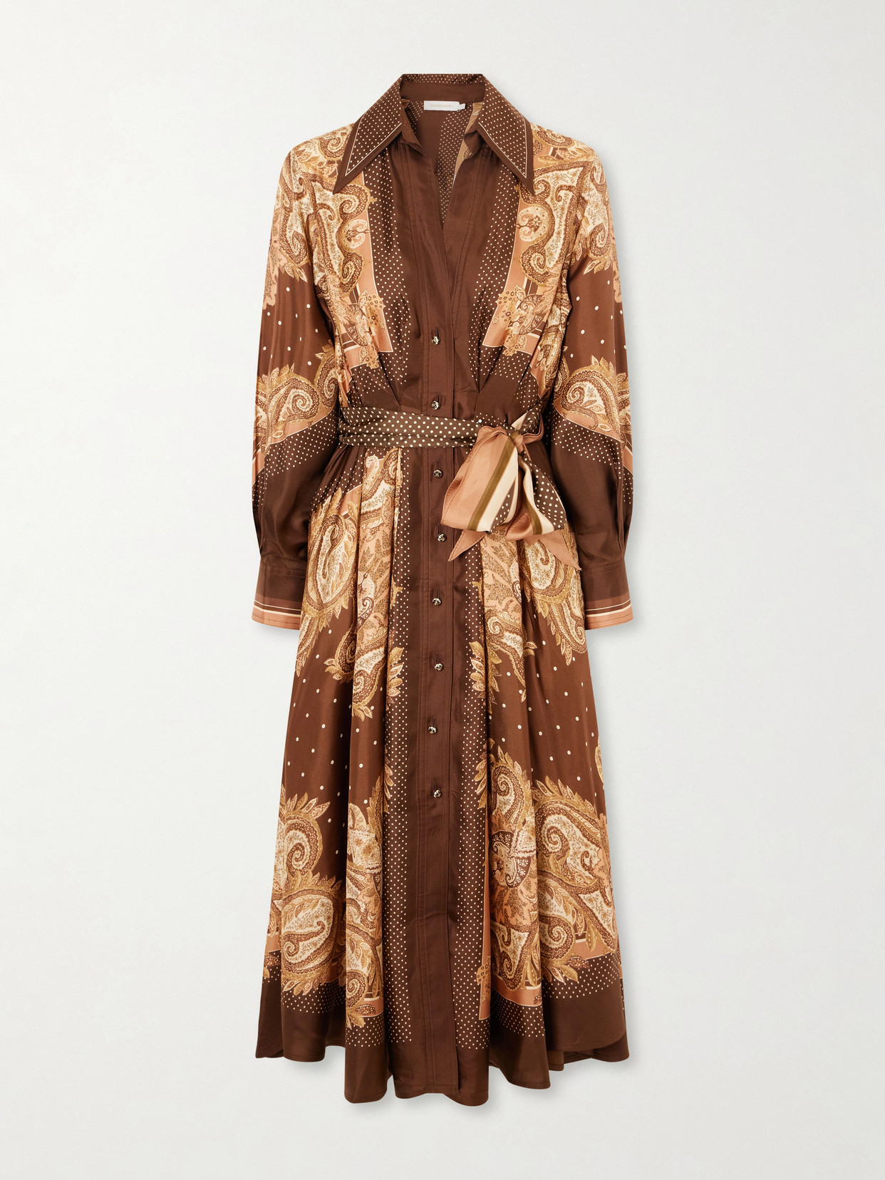 Zimmermann - Luna Belted Printed Silk-twill Midi Dress - Brown | NET-A-PORTER (US)