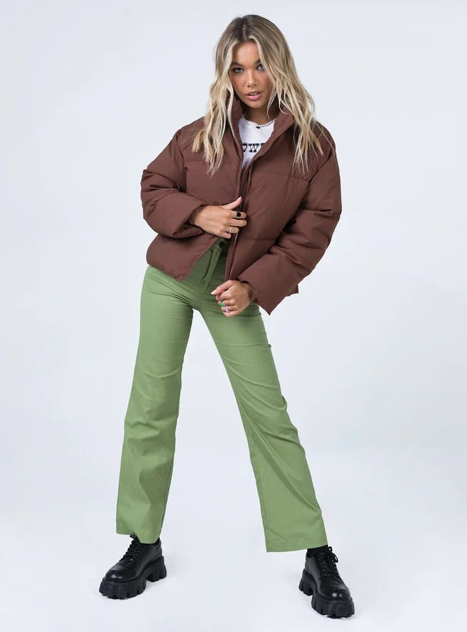 Zaria Puffer Jacket Brown | Princess Polly US