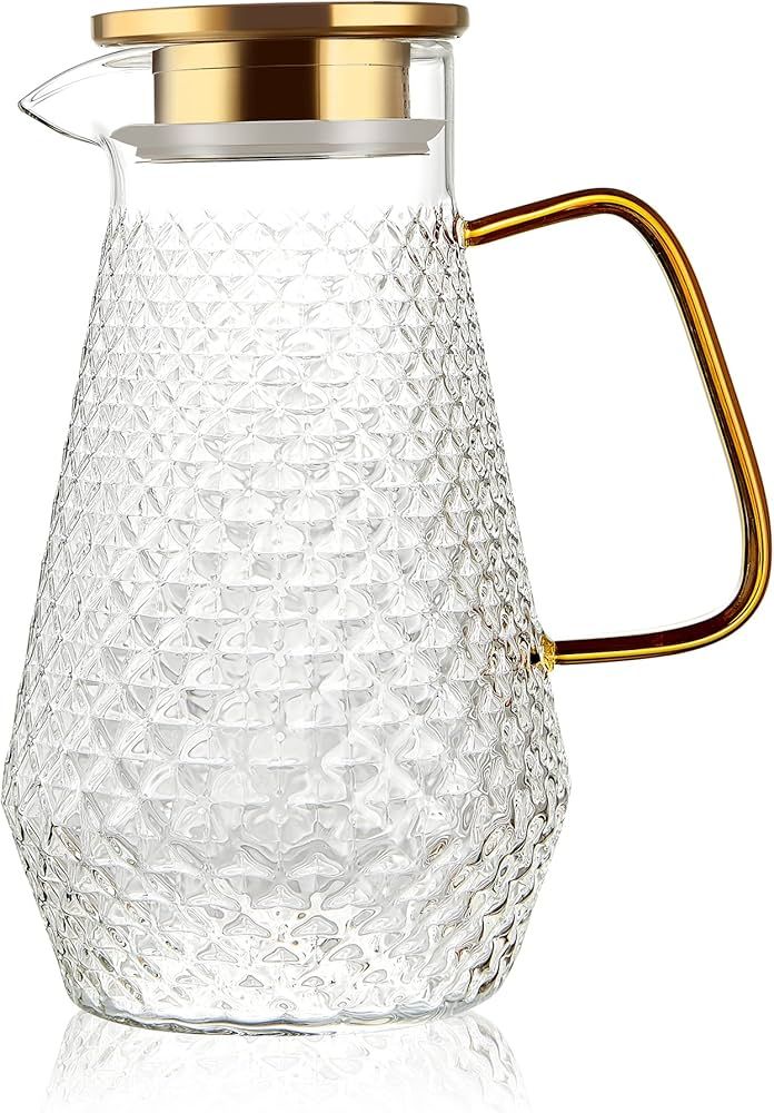 Glass Pitcher,50oz/1.5 Liter Water Pitcher with S.S. Lid, Beverage Serveware, Iced Tea Jug,Water ... | Amazon (US)