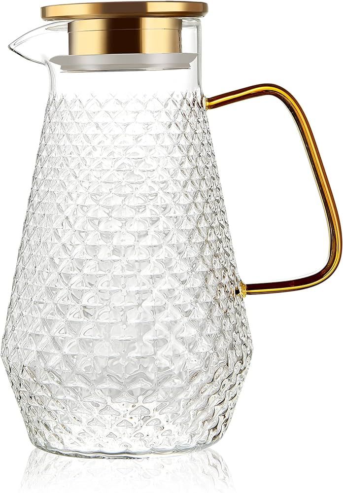 Glass Pitcher,50oz/1.5 Liter Water Pitcher with S.S. Lid, Beverage Serveware, Iced Tea Jug,Water ... | Amazon (US)