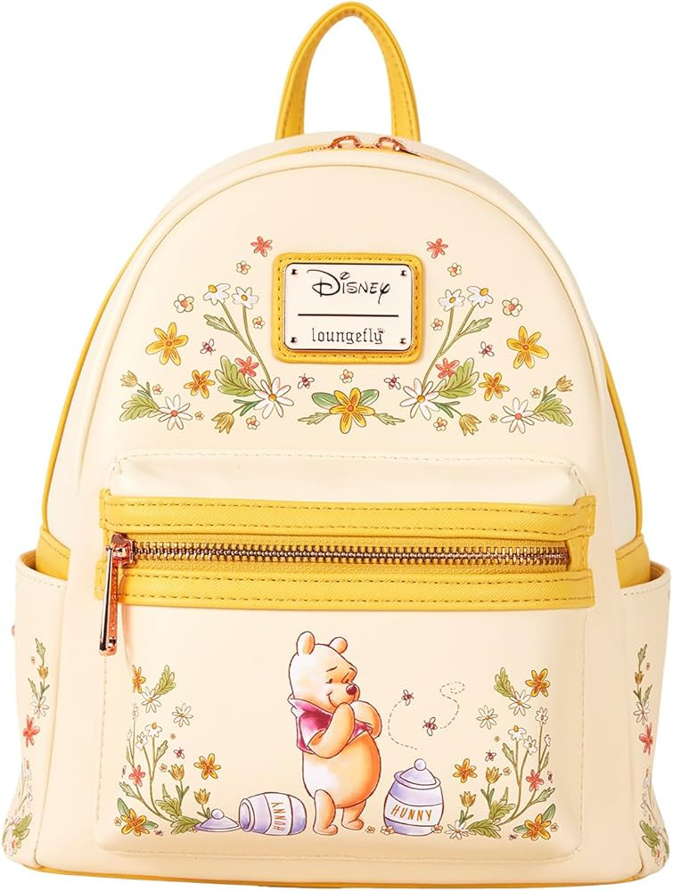 Loungefly Pooh Mini Backpack Handbag Floral Print Double Strap Shoulder Bag (Yellow, Pooh) | Amazon (US)